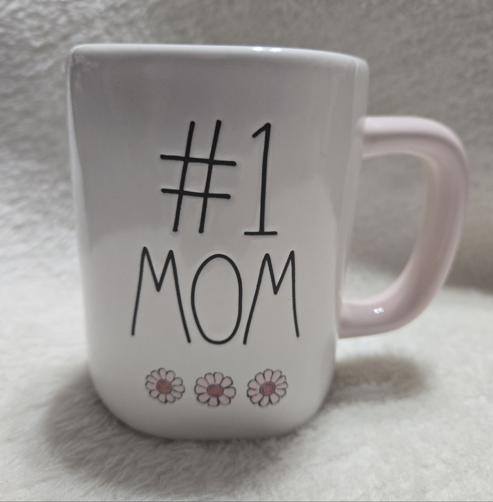 Rae Dunn #1 MOM Pink White Floral Mug NEW